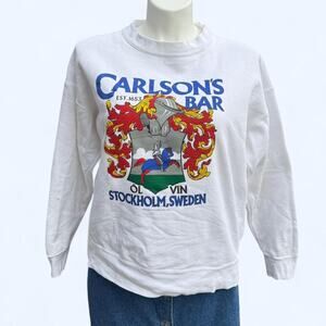 Vintage 90s Carlson’s Bar Stockholm Big Logo  Pullover Crewneck Sweatshirt